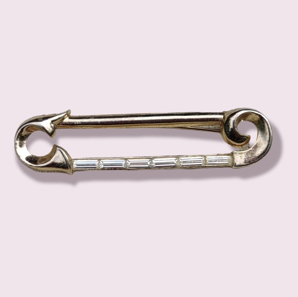 Vintage baguette safety pin brooch - Picture 2 of 11